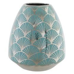 Jarrón DKD Home Decor Porcelana Dorado Turquesa Blanco Oriental Cromado 16 x 16 x 18 cm