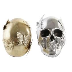 Figura Decorativa DKD Home Decor Dorado Plateado Calavera 16,5 x 10,5 x 11,5 cm (2 Unidades)