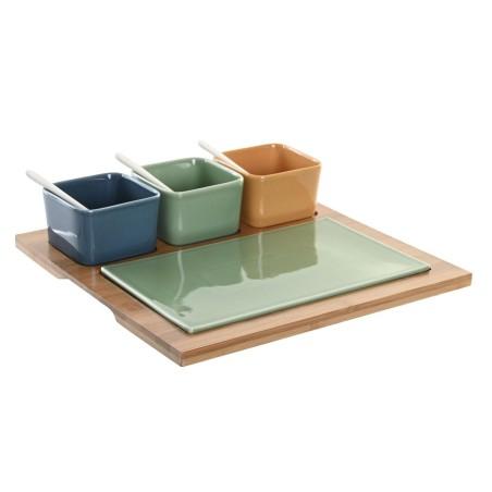 Set de Aperitivo DKD Home Decor Porcelana Multicolor Bambú 8 Piezas (30 x 30 x 6 cm)