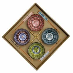 Set de Sushi DKD Home Decor 34 x 34 x 6,5 cm Multicolor Mandala Gres Oriental (12 Unidades)