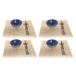 Set de Sushi DKD Home Decor 14,5 x 14,5 x 31 cm Negro Azul Gres Oriental (16 Piezas)