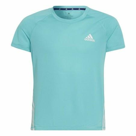 Camiseta de Manga Corta Infantil Adidas Aeroready Three Stripes Aguamarina