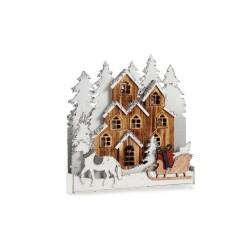 Figura Decorativa Blanco Marrón Madera Pueblo 44 x 44,5 x 6 cm Navidad