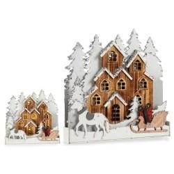 Figura Decorativa Blanco Marrón Madera Pueblo 44 x 44,5 x 6 cm Navidad