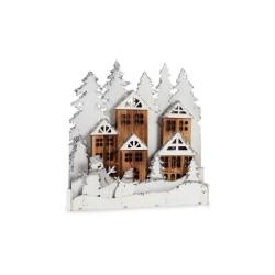 Figura Decorativa Blanco Marrón Madera Pueblo 44 x 44,7 x 6 cm Navidad