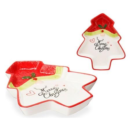 Centro de Mesa Árbol de Navidad Papá Noel 19,6 x 3 x 23 cm Cerámica Rojo Blanco