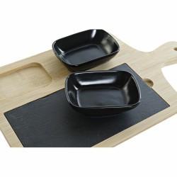 Set de Aperitivo DKD Home Decor Negro Natural Bambú Plástico Gres Pizarra Cottage 33 x 19,7 x 3,5 cm (4 pcs)