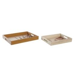 Juego de Bandejas DKD Home Decor Natural Mostaza Madera MDF 40 x 5 x 30 cm Boho (2 Unidades)