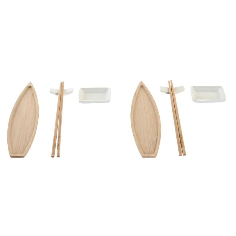 Set de Sushi DKD Home Decor 8 x 5 x 2 cm Cerámica Natural Blanco Oriental