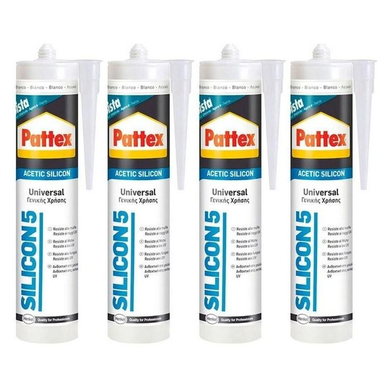 Pack de 4 Botes de Silicona Acetica Blanca Pattex 280ml