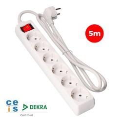 Regleta Enchufes 6 Tomas con Interruptor EDM Schuko (5 m)