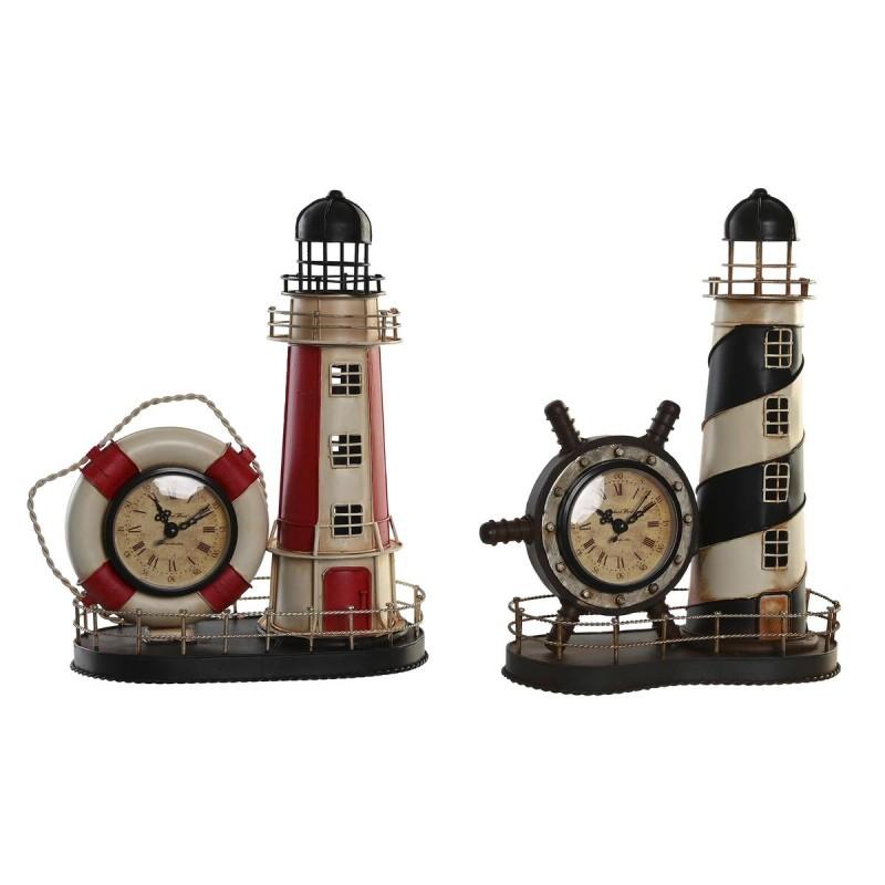 Reloj de Mesa DKD Home Decor 25.5 x 14 x 32.5 cm Rojo Negro Metal Vintage Faro (2 Unidades)