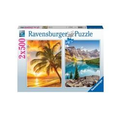 Puzzle Ravensburger Mountains & Beach 2 x 500 Piezas