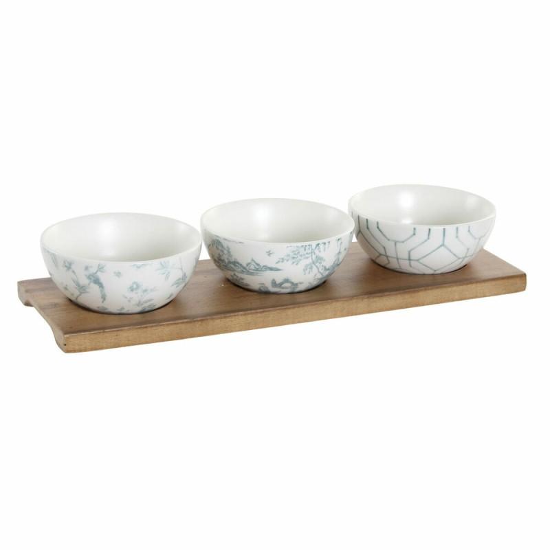 Set de Aperitivo DKD Home Decor Blanco Azul marino Porcelana Acacia Plástico Oriental 4 Piezas 30 x 9,5 x 1,3 cm