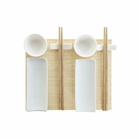 Set de Sushi DKD Home Decor Bambú Gres Blanco Natural Oriental 28,5 x 19,5 x 3,3 cm (9 Piezas) (28,5 x 19,5 x 3,3 cm)