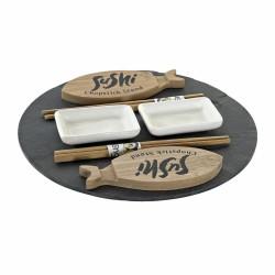 Set de Sushi DKD Home Decor Negro Natural Cerámica Bambú Plástico Pizarra Oriental 33 x 33 x 5 cm (9 Piezas)