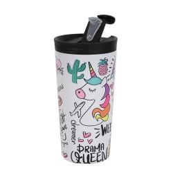 Taza Termo con Tapa iTotal Doble pared Blanco Unicornio Acero Inoxidable 350 ml