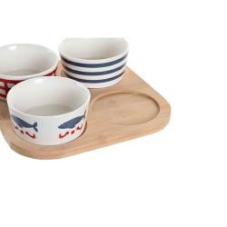 Set de Aperitivo DKD Home Decor 19,7 x 19,7 x 1 cm Natural Rojo Azul Blanco Gres Mediterráneo Casas