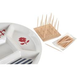 Set de Aperitivo DKD Home Decor 23,5 x 23,5 x 7 cm Rojo Azul Blanco Gres Mediterráneo Casas