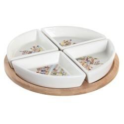 Set de Aperitivo DKD Home Decor 21,5 x 21,5 x 1 cm Natural Rojo Multicolor Gres Cottage Casas