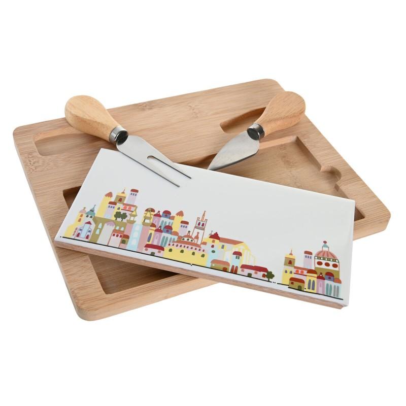 Set de Aperitivo DKD Home Decor 24,5 x 20 x 1,2 cm Rojo Blanco Multicolor Gres Cottage Casas