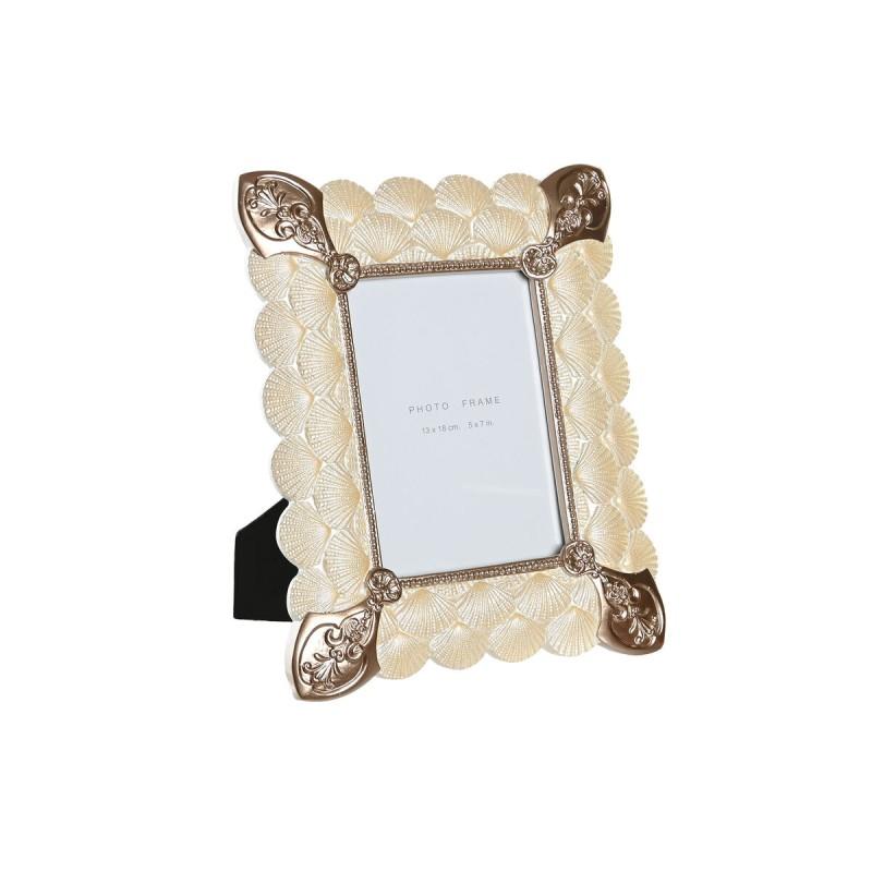 Marco de Fotos DKD Home Decor 22,8 x 2,6 x 28,6 cm Cristal Cobre Blanco Resina Romántico