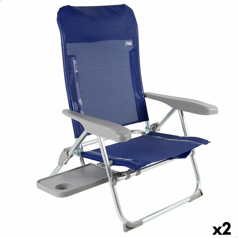 Silla de Playa Aktive Slim Plegable Azul marino 47 x 89 x 57 cm (2 Unidades)