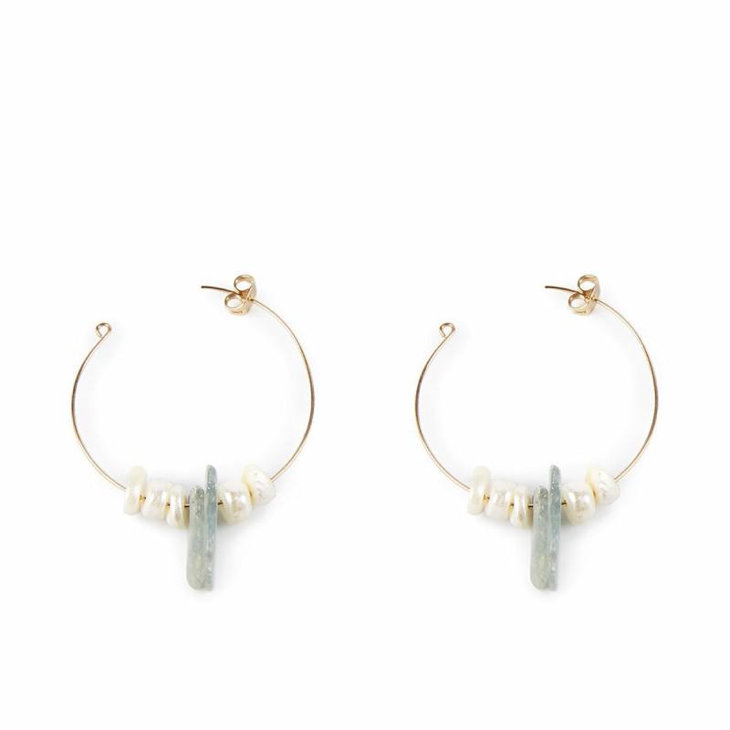 Pendientes Mujer Shabama Lao Latón Bañado en oro Perlas 4 cm