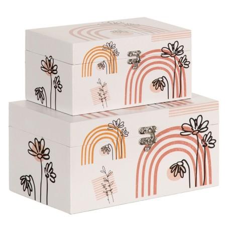 Caja Decorativa PVC Lona Papel DMF Flores 30 x 18 x 15 cm (2 Piezas)