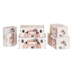 Caja Decorativa PVC Lona Papel DMF Flores 30 x 18 x 15 cm (2 Piezas)