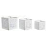 Set de Maceteros DKD Home Decor Hojas Dorado Metal 15 x 15 x 15 cm Blanco Tropical Hoja de planta