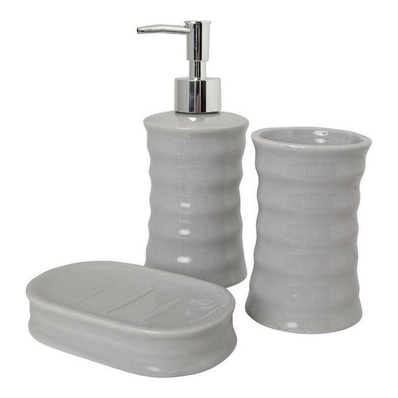 Set de Baño 89457 Ondas Cerámica Gris Metal (3 pcs)