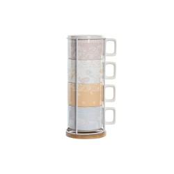 Juego de Tazas de Café DKD Home Decor Amarillo Azul Blanco Rojo Metal Bambú Dolomita 4 Piezas 260 ml