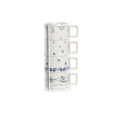 Juego de Tazas de Café DKD Home Decor Azul Metal Blanco 260 ml 4 Piezas Dolomita