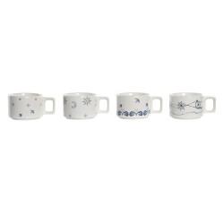 Juego de Tazas de Café DKD Home Decor Azul Metal Blanco 260 ml 4 Piezas Dolomita