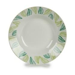 Plato Hondo Blanco Verde Ø 20,6 cm Hojas Porcelana (10 Unidades)