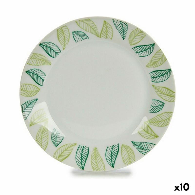 Plato de Postre Hojas Blanco Verde Ø 19 cm Porcelana (10 Unidades)