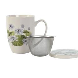 Taza con Filtro para Infusiones DKD Home Decor Azul Blanco Verde Acero Inoxidable Porcelana 380 ml (3 Unidades)