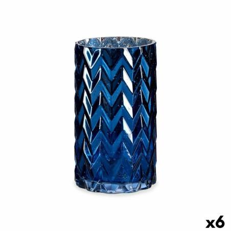 Jarrón Tallado Espiga Azul Cristal 11,3 x 19,5 x 11,3 cm (6 Unidades)