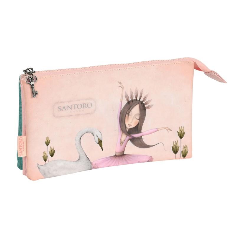 Portatodo Doble Santoro Swan lake Gris Rosa 22 x 12 x 3 cm