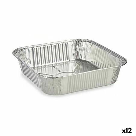 Set de Fuentes de Cocina Desechable Cuadrado Aluminio 20,5 x 6,5 x 20,5 cm (12 Unidades)