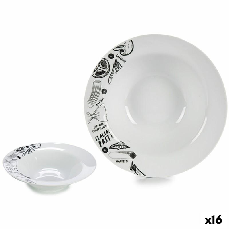 Plato para Pasta Blanco Negro 23 x 6,5 x 23 cm Porcelana (16 Unidades)