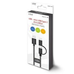 Cable USB a Micro USB y USB C Savio CL-128 Negro 1 m