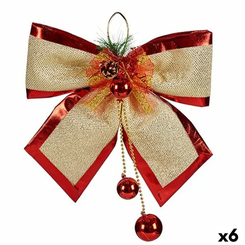 Lazo Adorno Navideño Rojo Dorado Plástico 33 x 9 x 33 cm (6 Unidades)