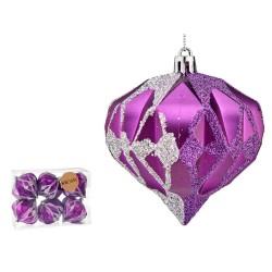 Set de Bolas de Navidad Diamante Morado Plateado Plástico 8 x 9 x 8 cm (12 Unidades)