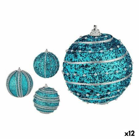 Set de Bolas de Navidad Con relieve Ø 8 cm Azul PVC (12 Unidades)