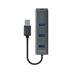 Hub USB 4 Puertos Savio AK-58 Ethernet (RJ-45) Gris