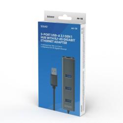 Hub USB 4 Puertos Savio AK-58 Ethernet (RJ-45) Gris