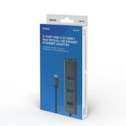 Hub USB-C 4 Puertos Savio AK-57 Ethernet (RJ-45) Gris