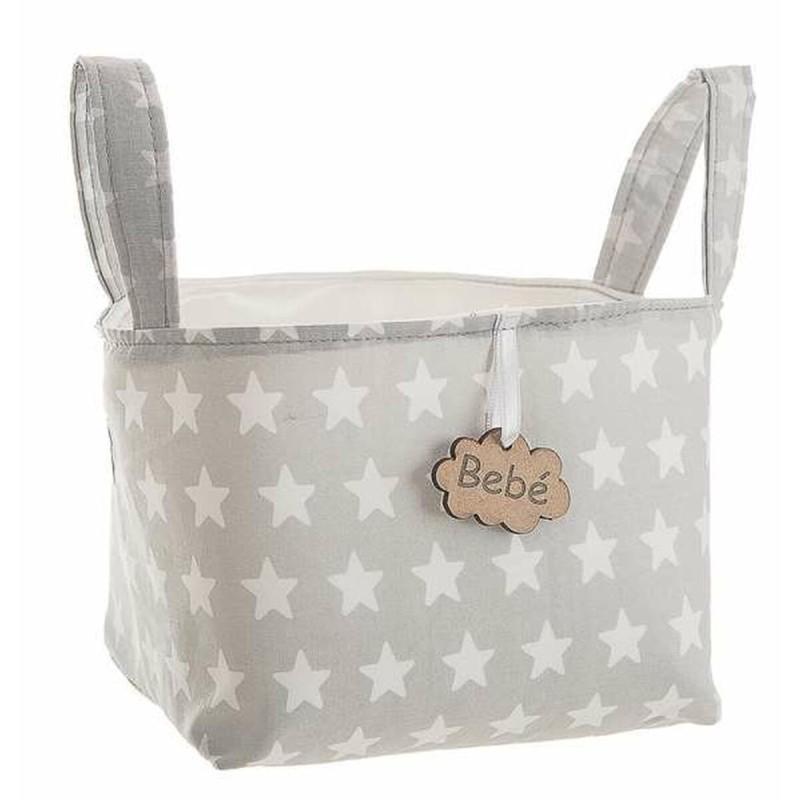 Cesta Gris Estrellas Con asas 17 x 13,5 x 20 cm